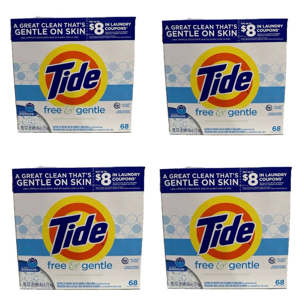 4 X Tide Free & and Gentle Powder Laundry Detergent 68 Loads New - LOT OF 4 OG